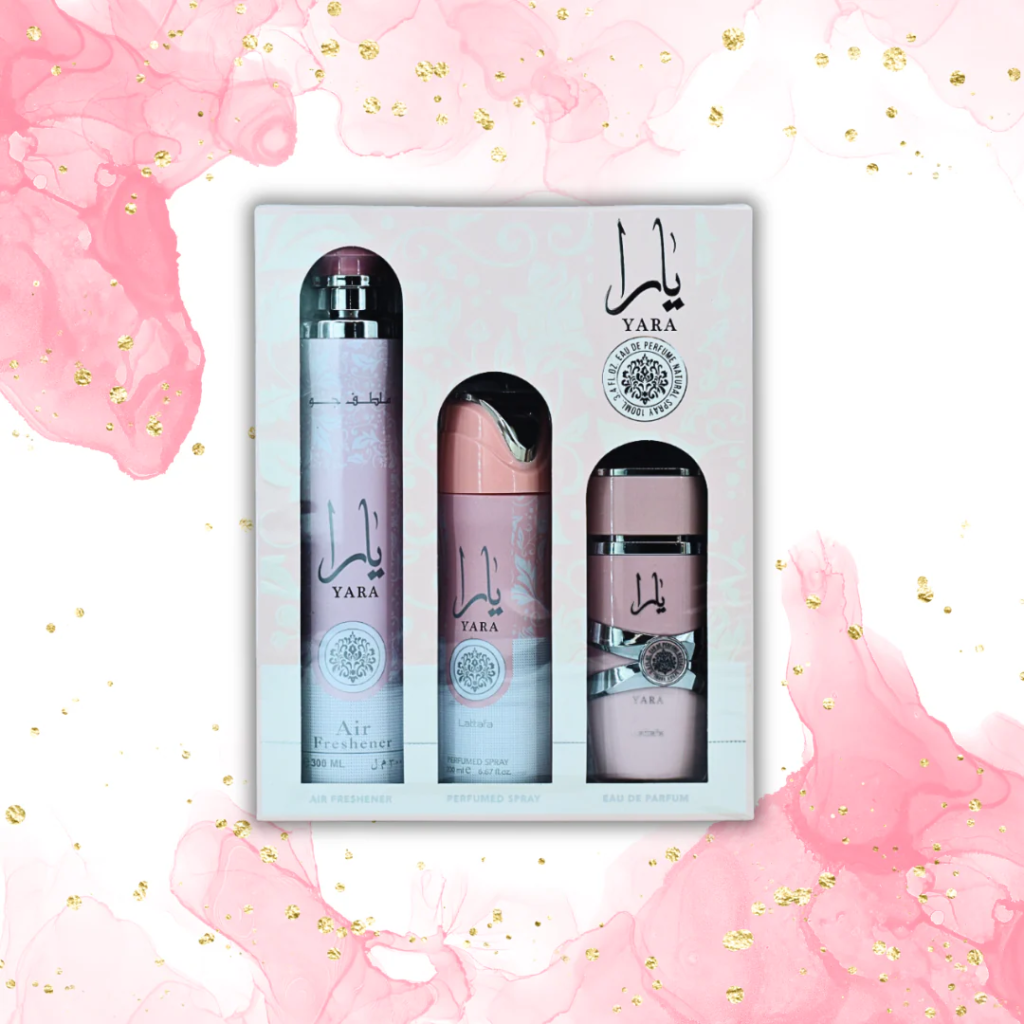 LATTAFA YARA GIFTSET EDP 100ML + DEODORANT 200ML + AIR FRESHENER 300ML