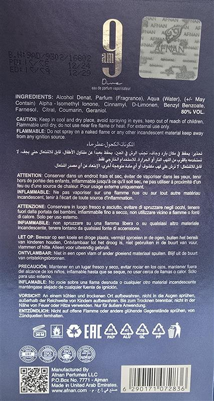 AFNAN 9AM DIVE EDP U 100ML Unisex Eau de Parfum
