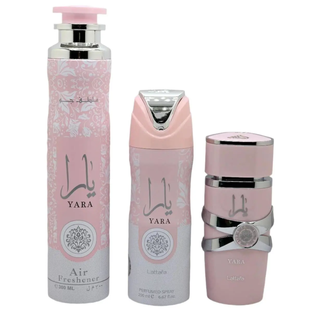 LATTAFA YARA GIFTSET EDP 100ML + DEODORANT 200ML + AIR FRESHENER 300ML