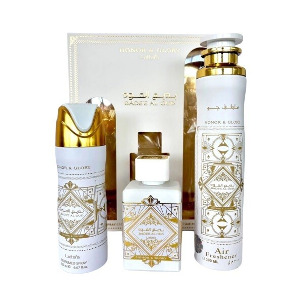 LATTAFA BADE'E AL OUD HONOR&GLORY GIFTSET EDP U 100ML + DEO 200ML + 300ML