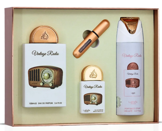Lattafa Vintage Radio GIFTSET 100ML+20ML+DEO 200ML unisex gift set