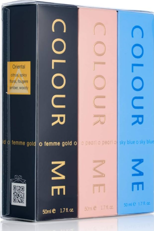 COLOUR ME 50ml Triple Packs FEMME SKY BLUE/GOLD/PEARL Eau de Parfum for women