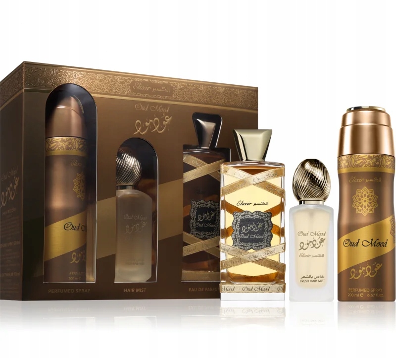 LATTAFA OUD MOOD ELIXIR GIFTSET 100ML+DEODORANT 200ML+HAIRMIST 50ML