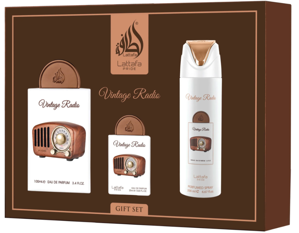 Lattafa Vintage Radio GIFTSET 100ML+20ML+DEO 200ML zestaw prezentowy unisex