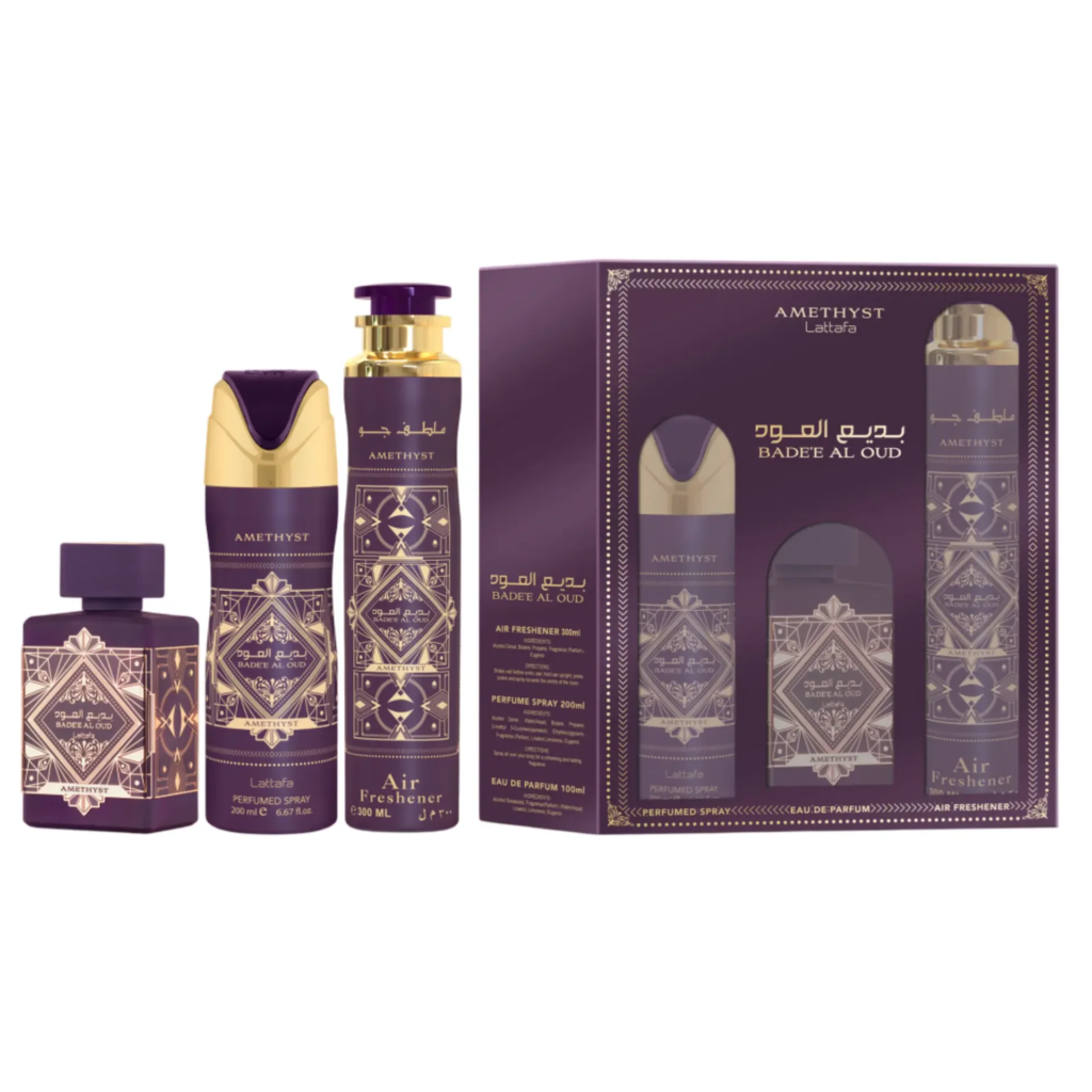 LATTAFA BADE'E AL OUD AMETHYST GIFTSET EDP 100ML+ 200ML+300ML zestaw prezent