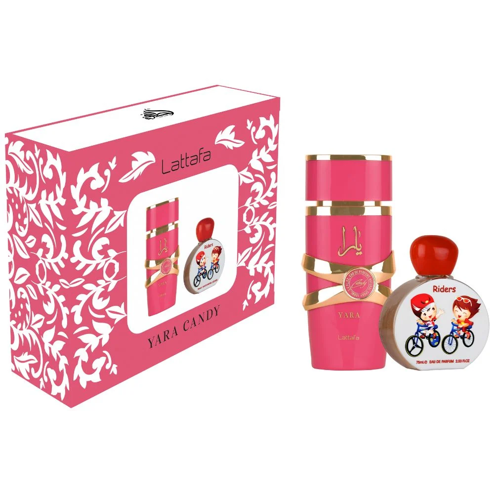 Zestaw Lattafa Yara Candy 100 ml woda perfumowana damska plus Lattafa Kids Riders 75 ml