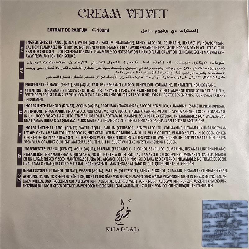 KHADLAJ CREAM VELVET EDP W 100ML woda perfumowana damska
