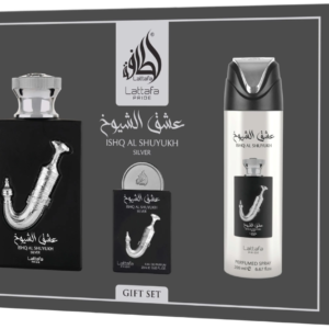 Lattafa Ishq Al Shuyukh Silver GIFTSET  100ML+20ML+DEO 200ML zestaw prezentowy unisex
