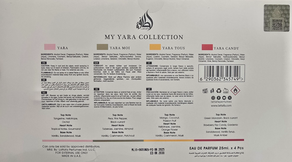 Lattafa My Yara Collection – 4 × 25 ml woda perfumowana zestaw prezentowy damski