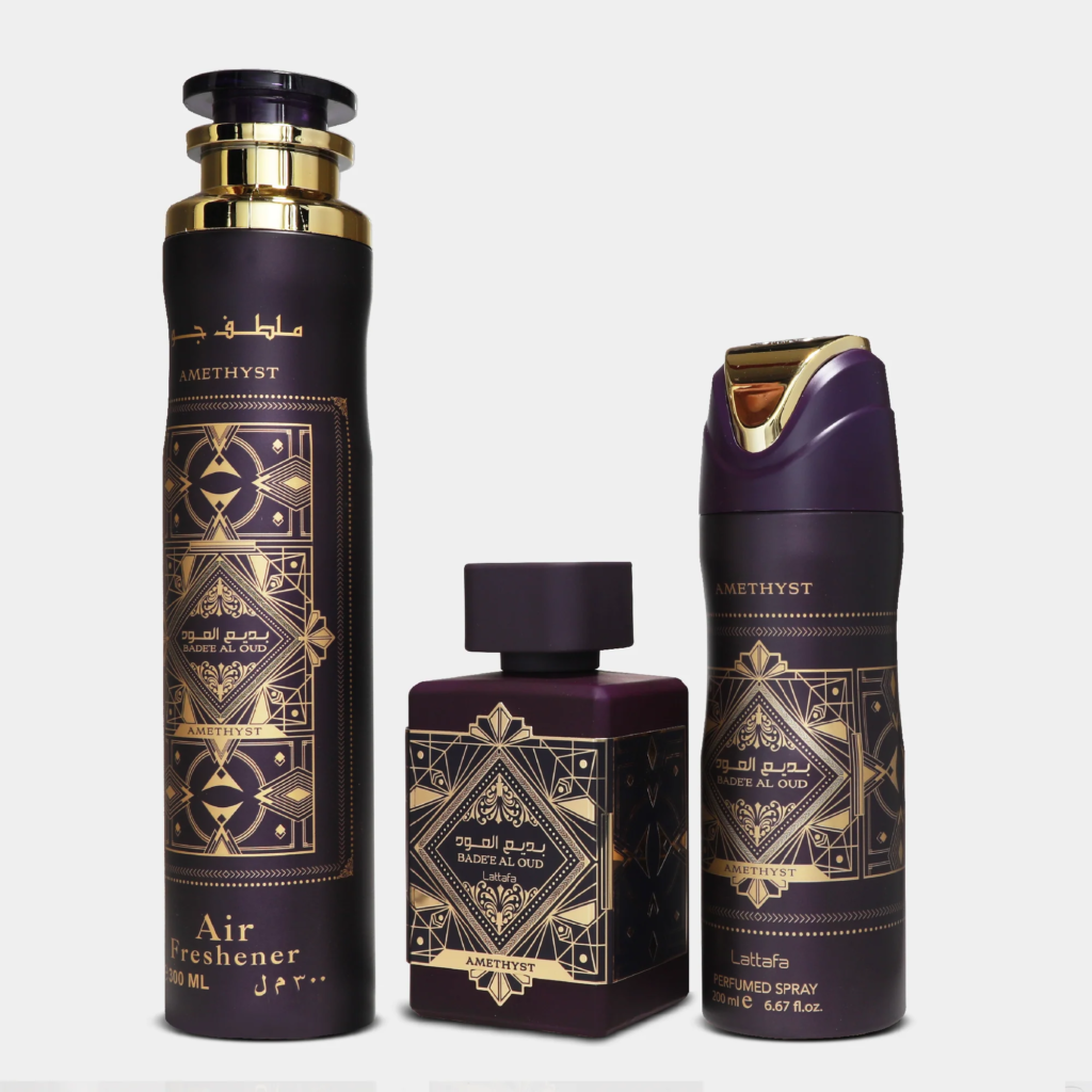 LATTAFA BADE'E AL OUD AMETHYST GIFTSET EDP 100ML+ 200ML+300ML zestaw prezent