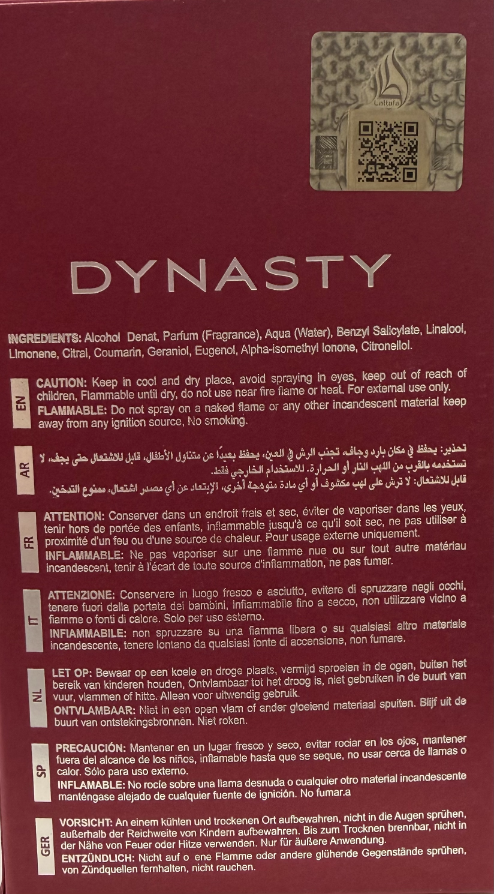 Lattafa Dynasty EDP 100ML woda perfumowana unisex