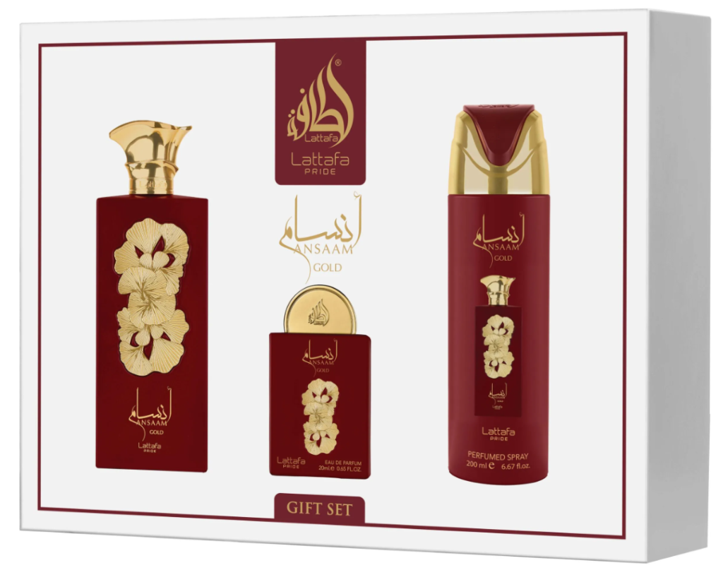 Lattafa Ansaam Gold  GIFTSET 100ML +20ML +DEO 200ML zestaw prezentowy dla kobiet