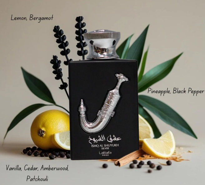 Lattafa Ishq Al Shuyukh Silver GIFTSET  100ML+20ML+DEO 200ML zestaw prezentowy unisex